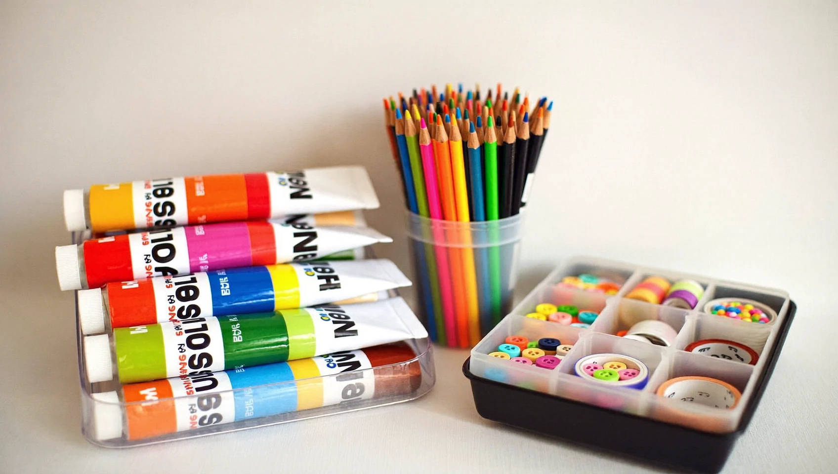 Ilustrație generată: colț creativ cu materiale pentru hobby